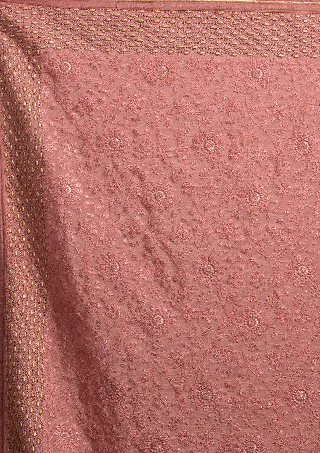 Peach Threadwork Georgette Designer Saree - koskii