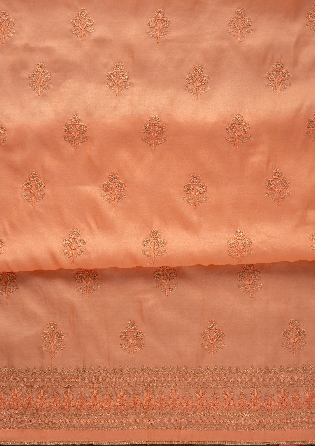 Peach Threadwork Semi Crepe Designer Unstitched Salwar Suit - koskii