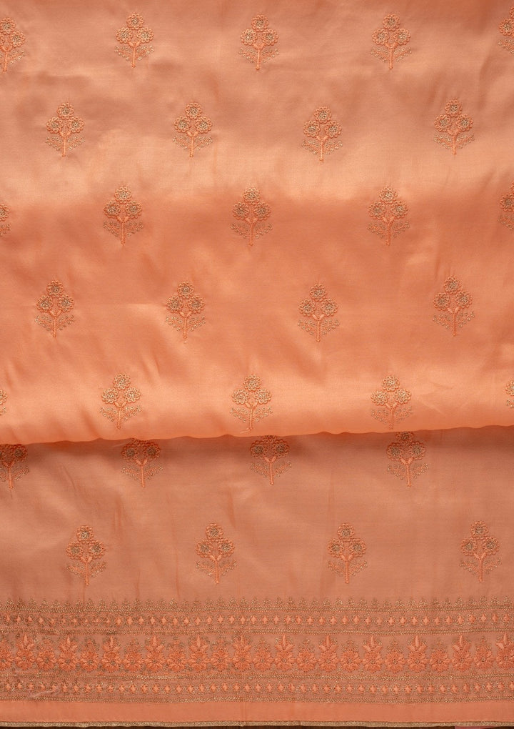 Peach Threadwork Semi Crepe Designer Unstitched Salwar Suit - koskii