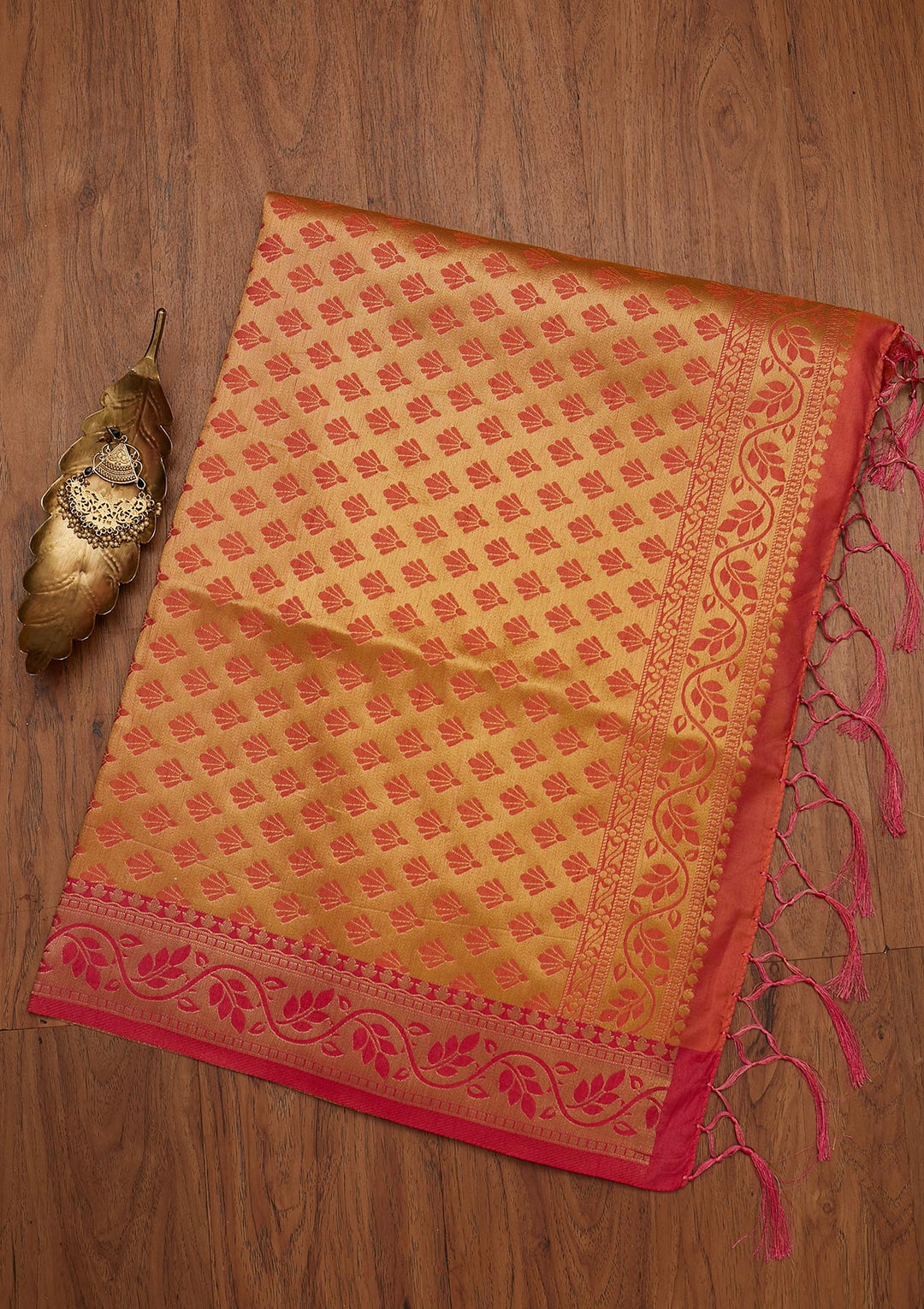 Peach Zariwork Art Silk Designer Saree - koskii