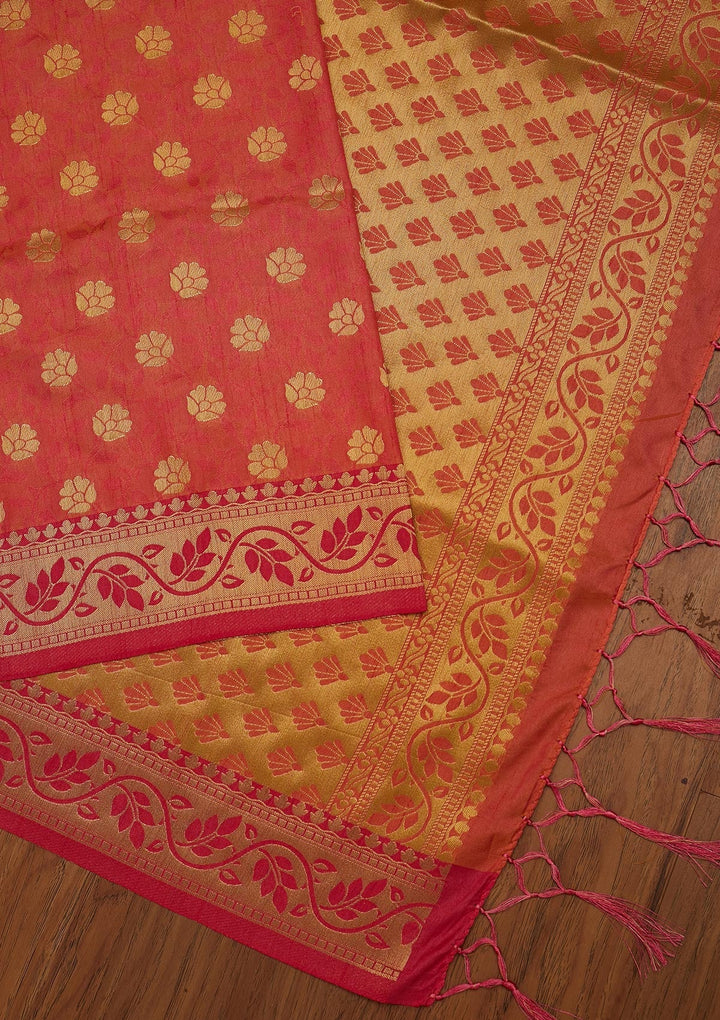 Peach Zariwork Art Silk Designer Saree - koskii
