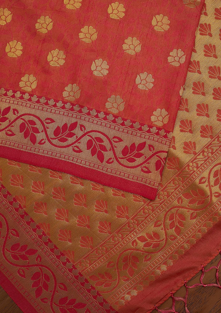 Peach Zariwork Art Silk Designer Saree - koskii