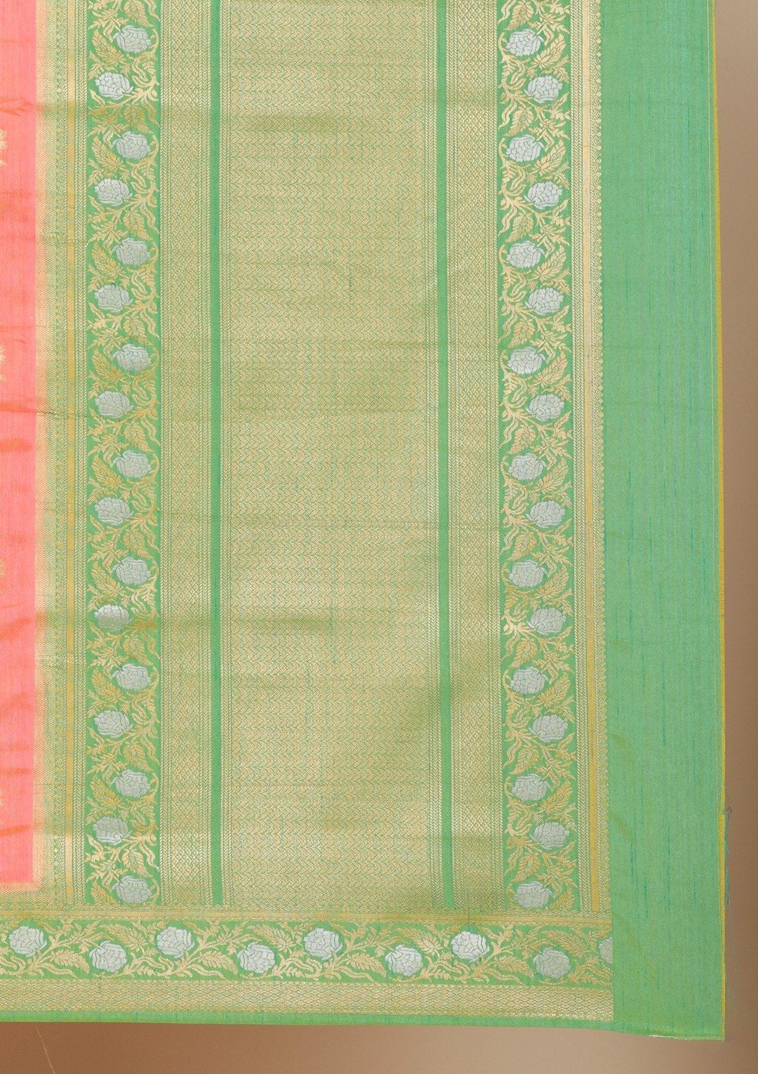 Peach Zariwork Raw Silk Designer Saree - koskii
