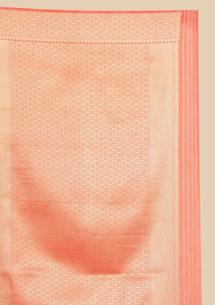 Peach Zariwork Raw Silk Designer Saree - koskii