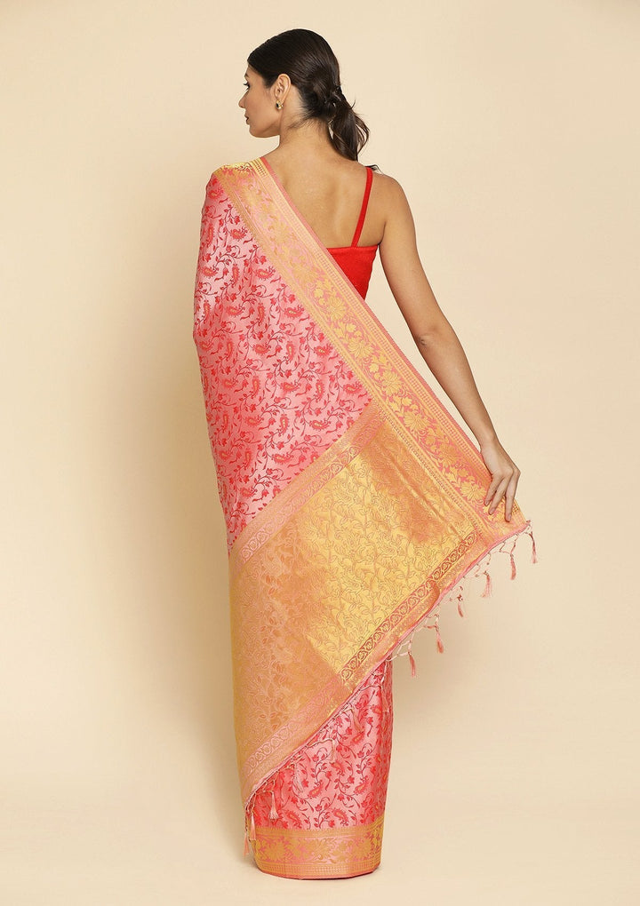 Peach Zariwork Satin Designer Saree - koskii
