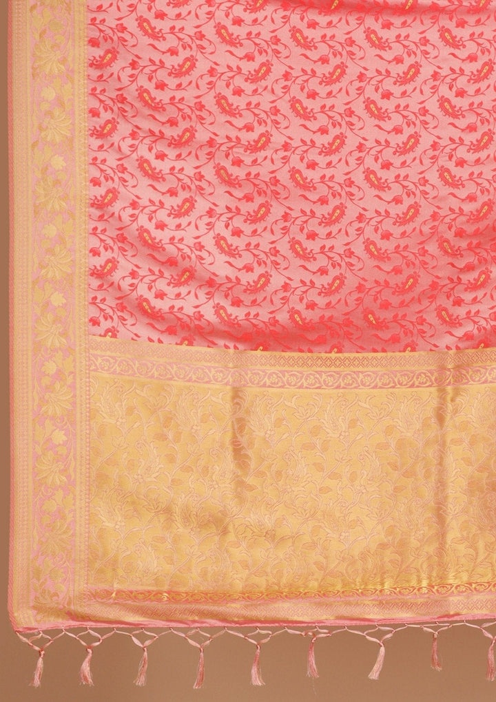 Peach Zariwork Satin Designer Saree - koskii