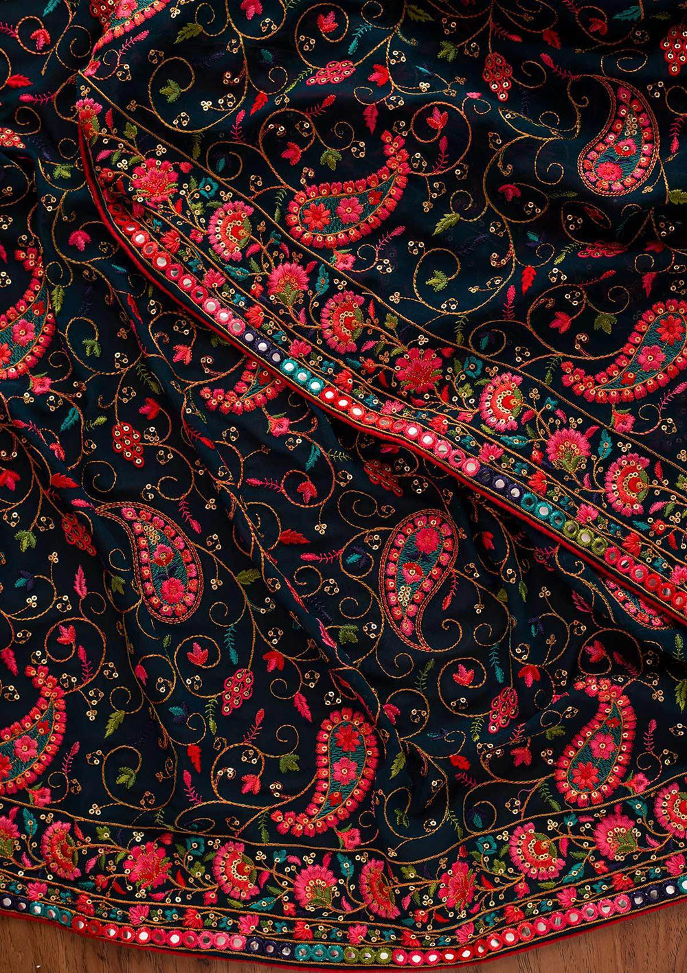 Peacock Blue Chikankari Semi Crepe Designer Unstitched Salwar Suit - koskii