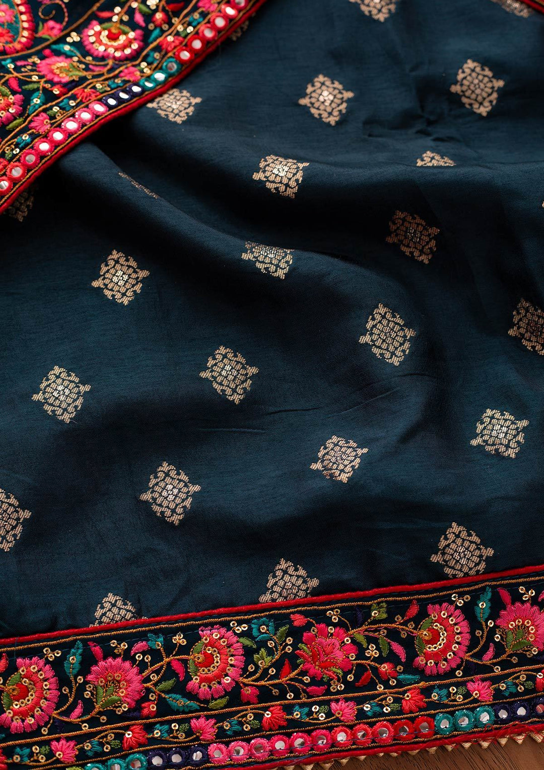 Peacock Blue Chikankari Semi Crepe Designer Unstitched Salwar Suit - koskii