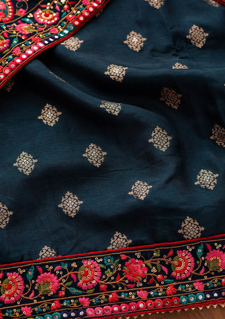Peacock Blue Chikankari Semi Crepe Designer Unstitched Salwar Suit - koskii