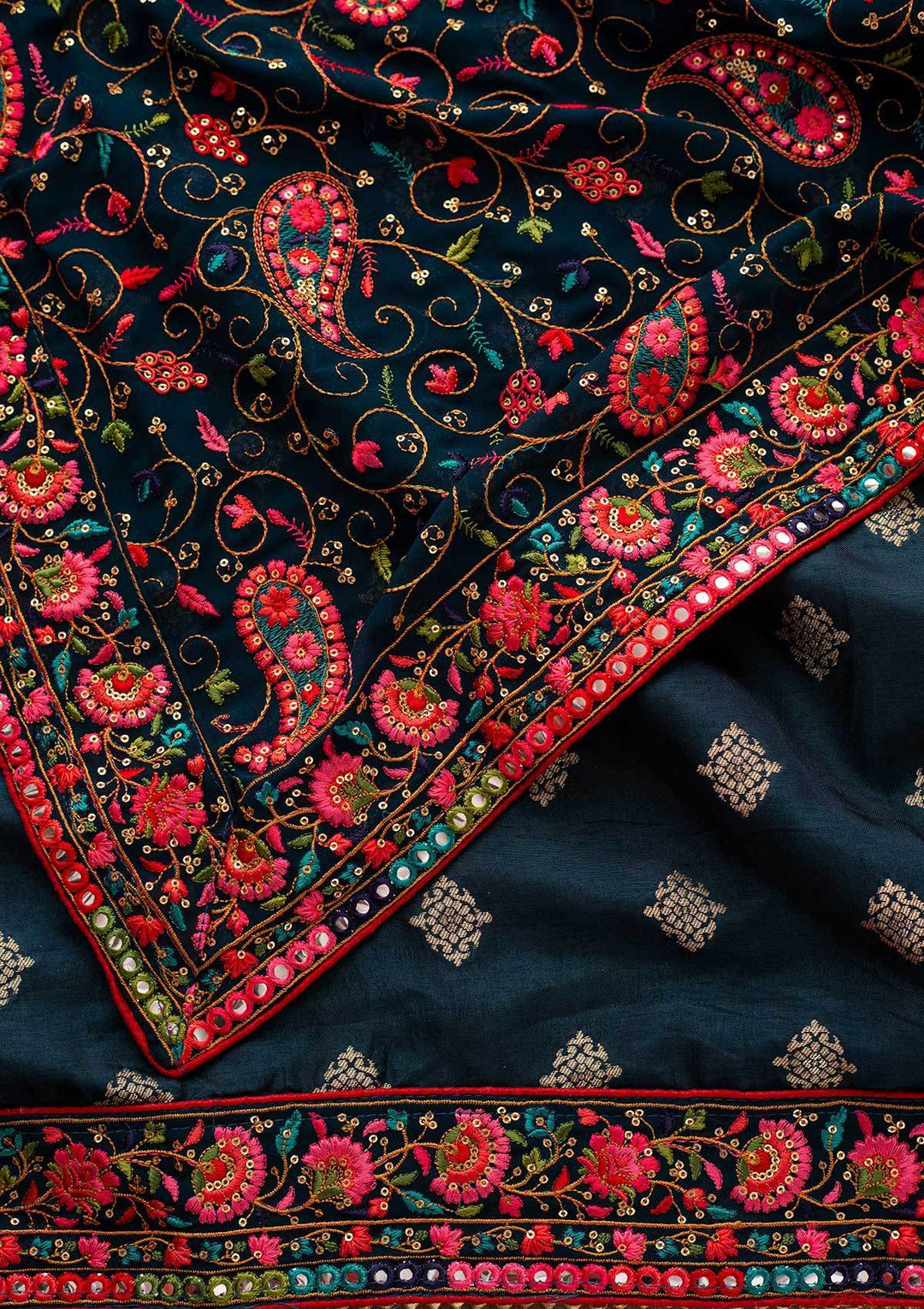 Peacock Blue Chikankari Semi Crepe Designer Unstitched Salwar Suit - koskii