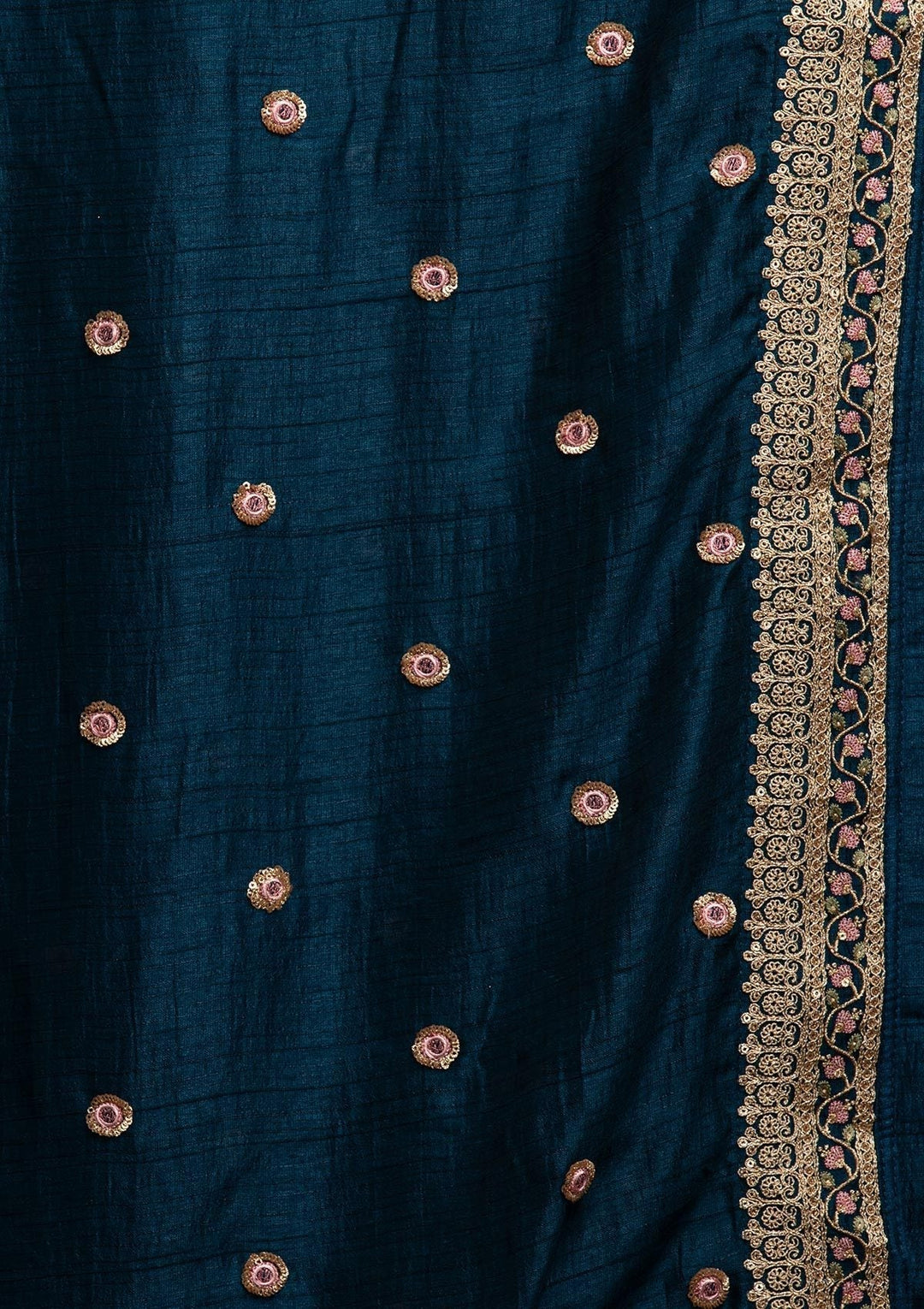 Peacock Blue Mirrorwork Raw Silk Designer Gown - koskii