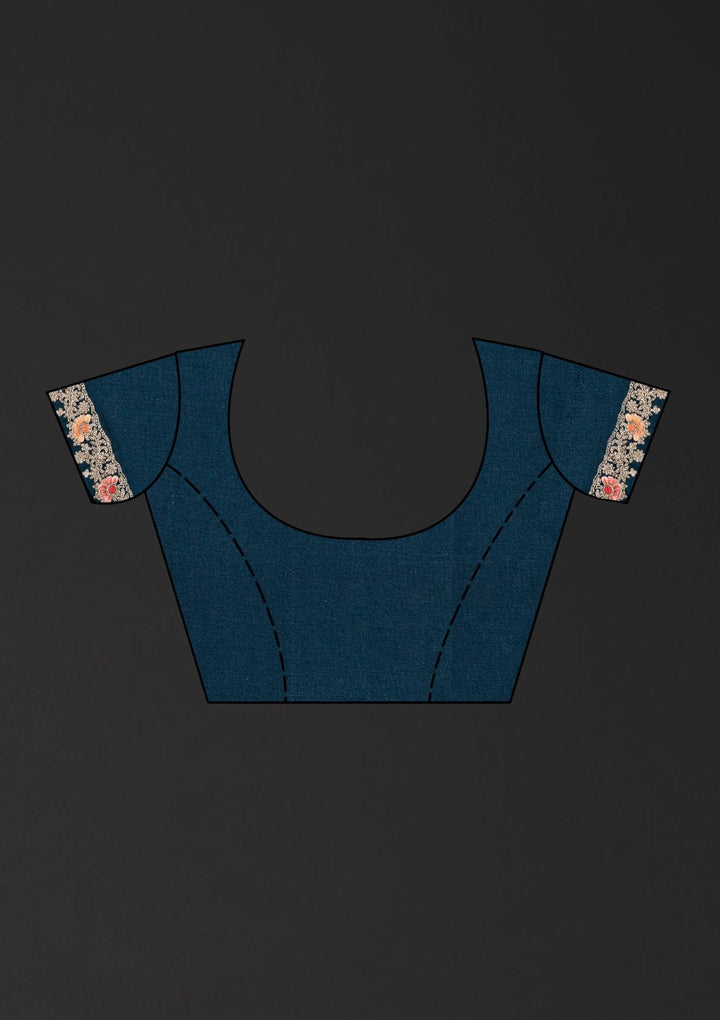 Peacock Blue Silver Stonework Semi Crepe Designer Saree - koskii