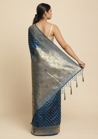 Peacock Blue Swarovski  Brocade Designer Saree - koskii