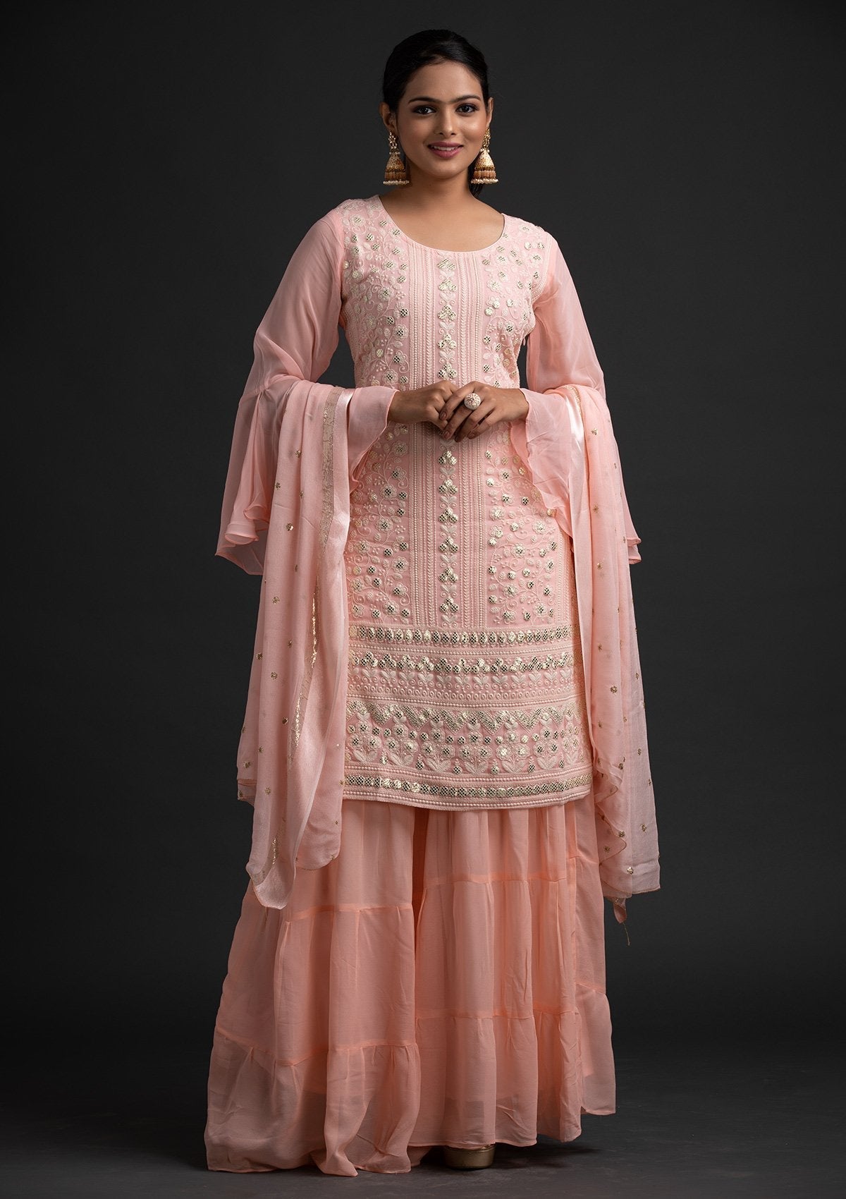 Pink Sequins Georgette Designer Salwar Suit - koskii