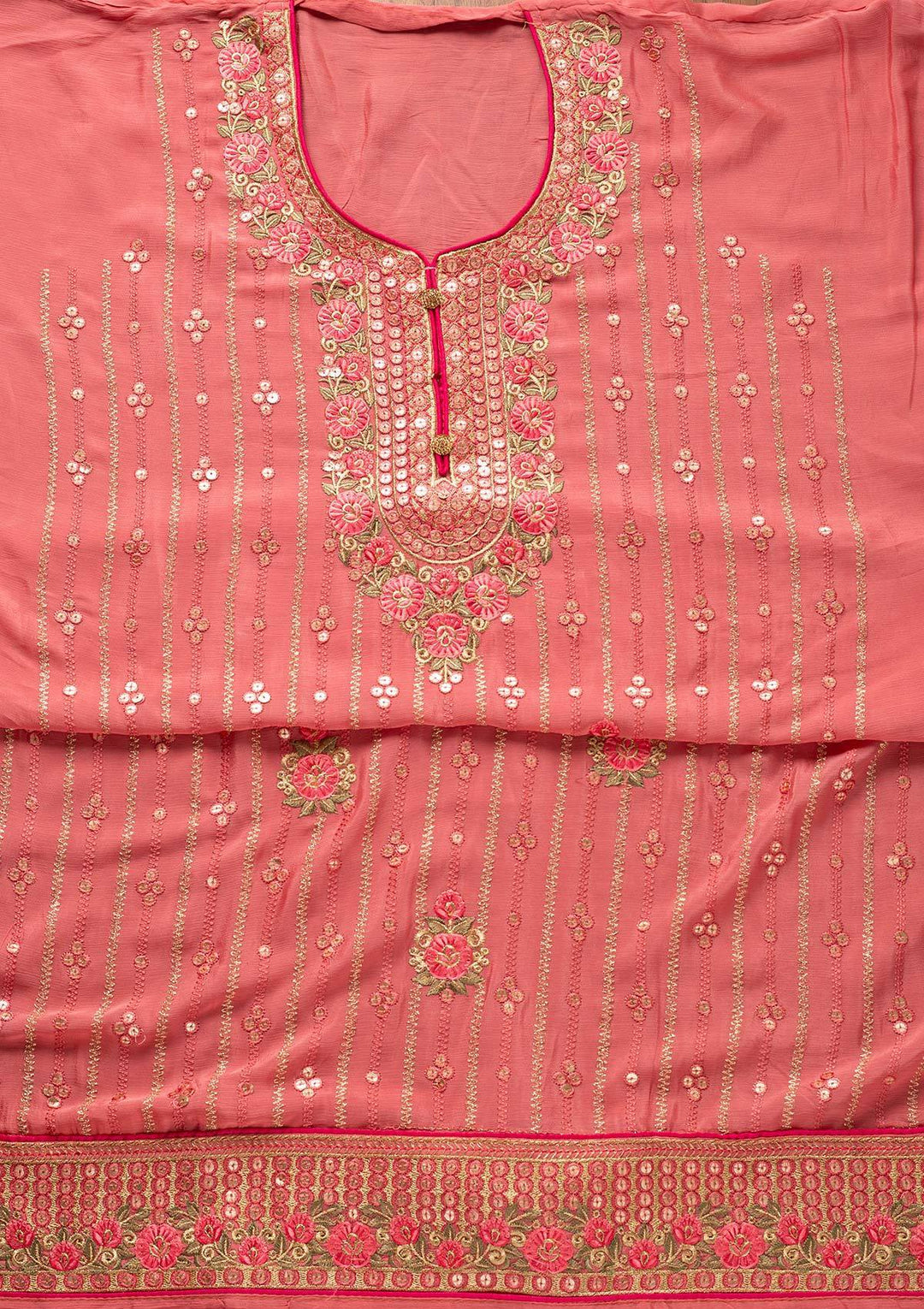 Pink Sequins Semi Crepe Designer Unstitched Salwar Suit - koskii