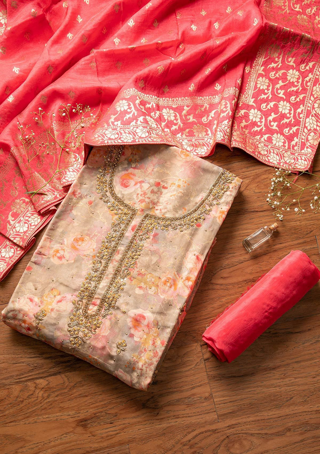 Pink Stonework Chanderi Designer Salwar Suit - koskii