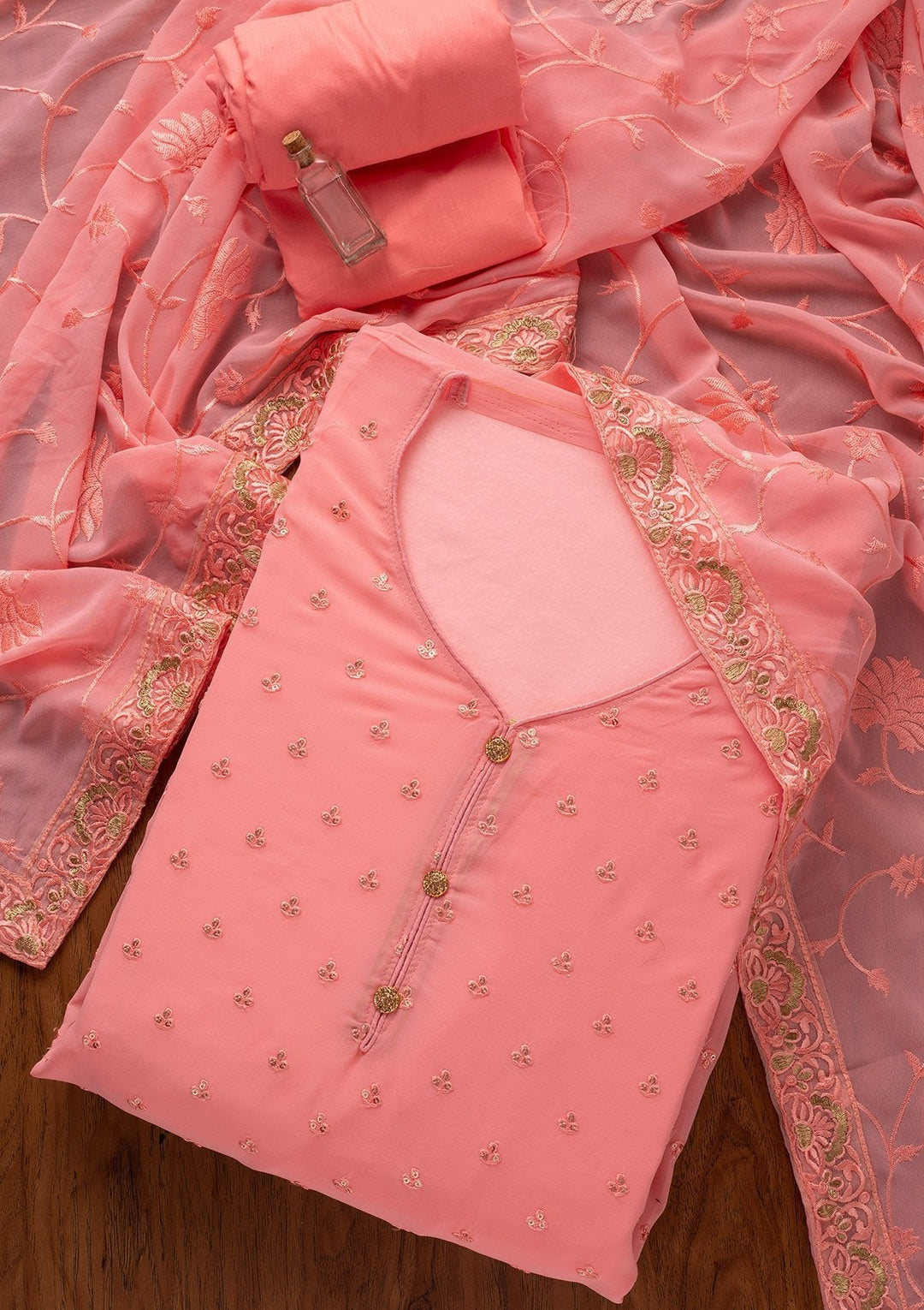 Pink Stonework Georgette Designer Unstitched Salwar Suit - koskii