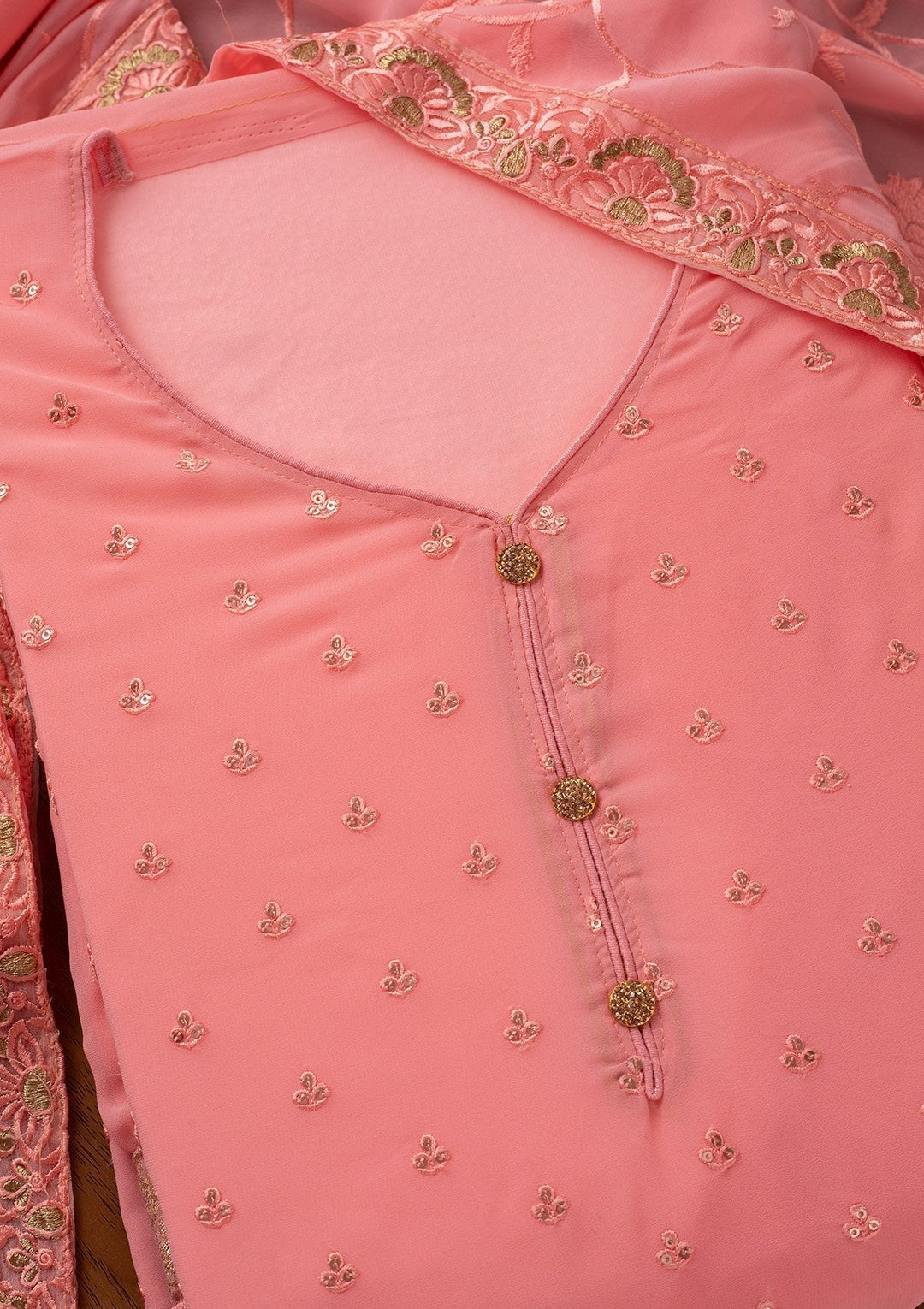 Pink Stonework Georgette Designer Unstitched Salwar Suit - koskii