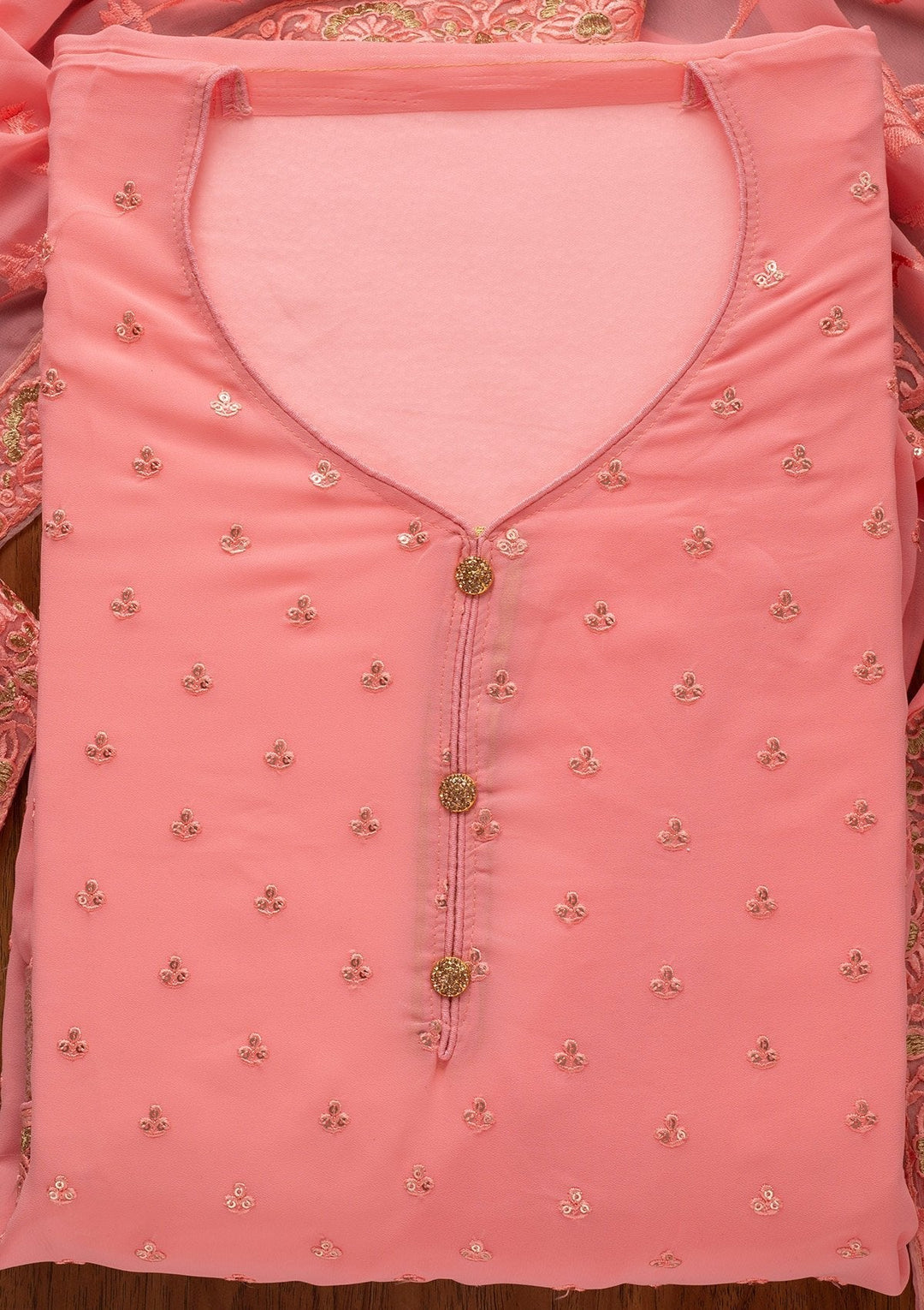 Pink Stonework Georgette Designer Unstitched Salwar Suit - koskii