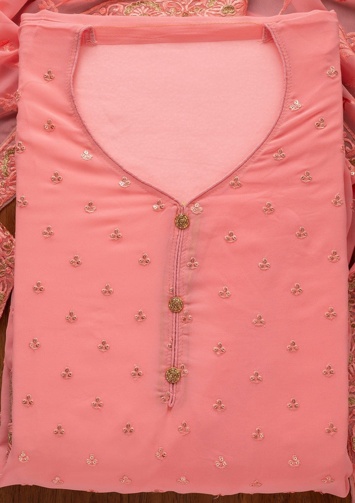 Pink Stonework Georgette Designer Unstitched Salwar Suit - koskii