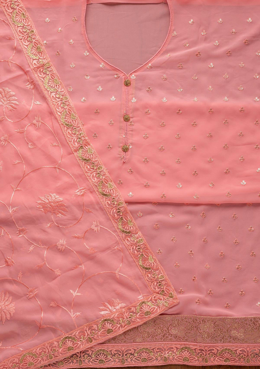 Pink Stonework Georgette Designer Unstitched Salwar Suit - koskii