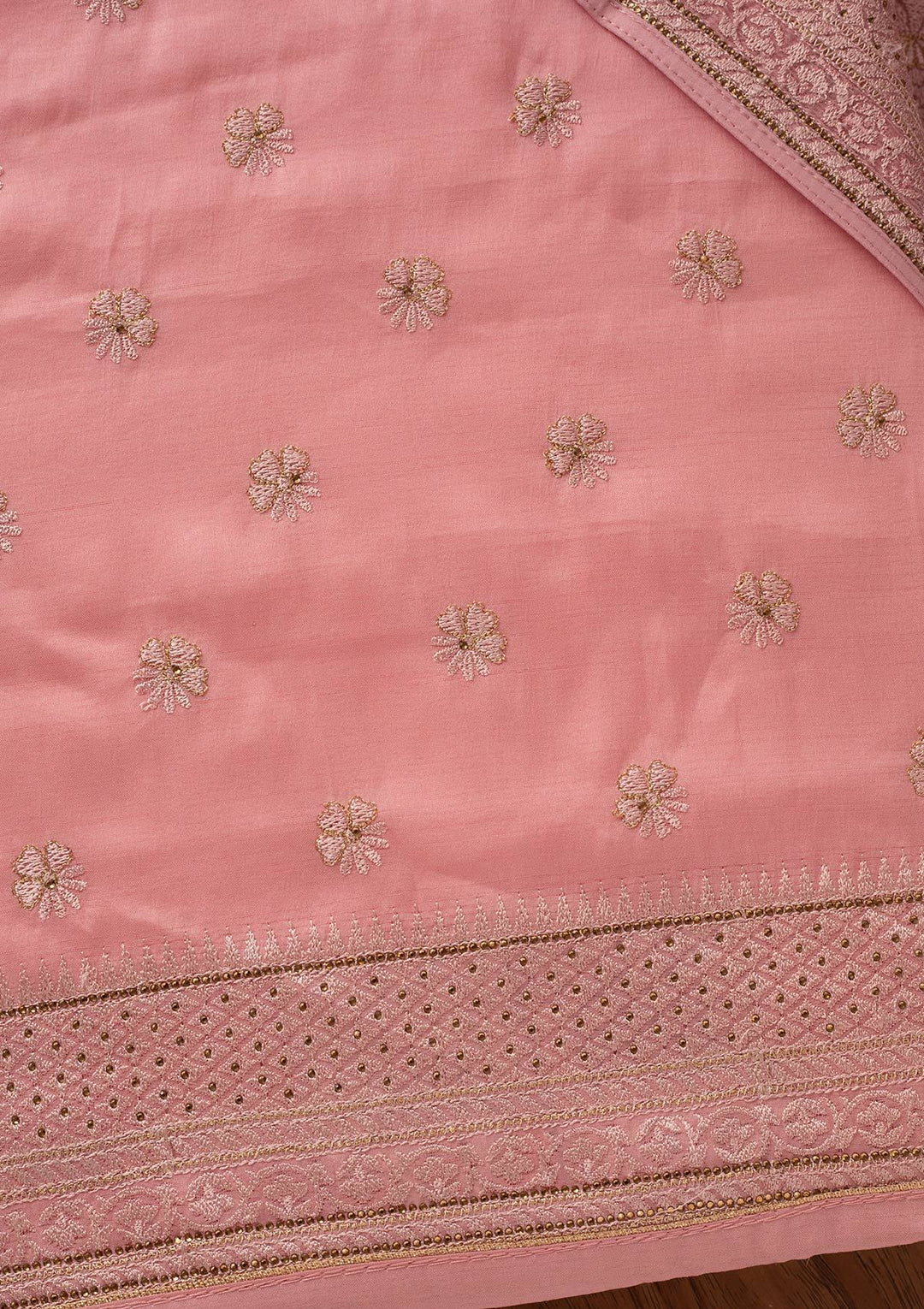 Pink Swarovski Chanderi Designer Unstitched Salwar Suit - koskii