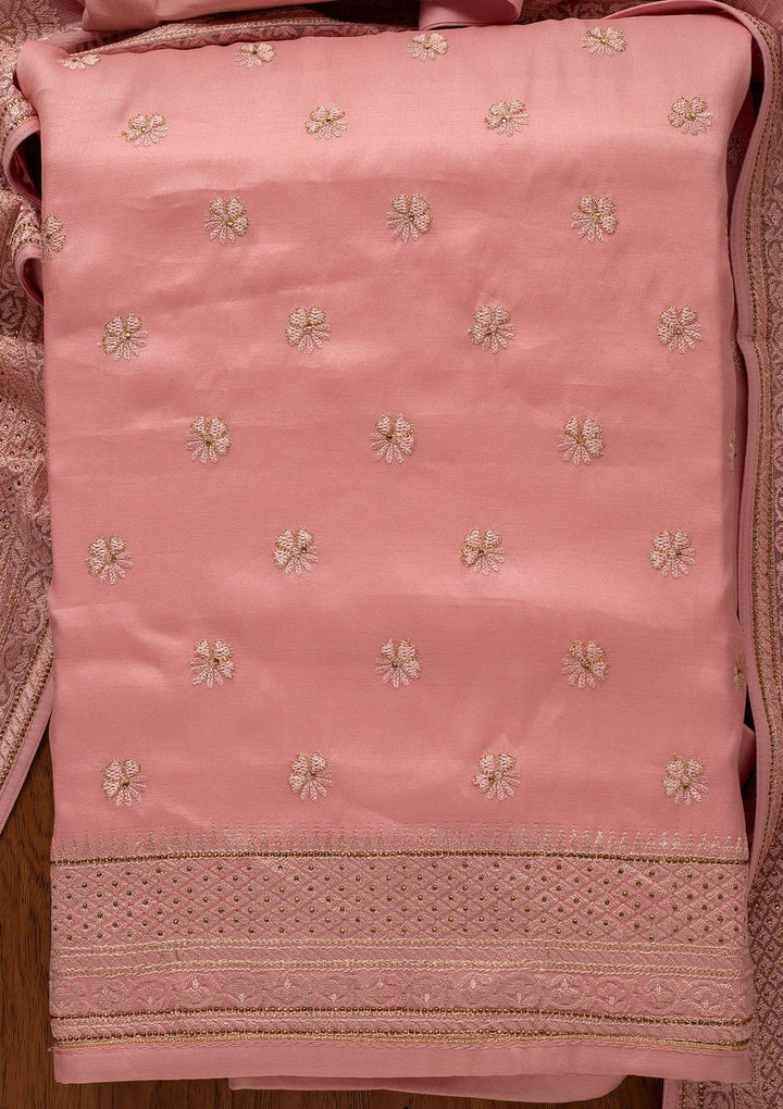 Pink Swarovski Chanderi Designer Unstitched Salwar Suit - koskii