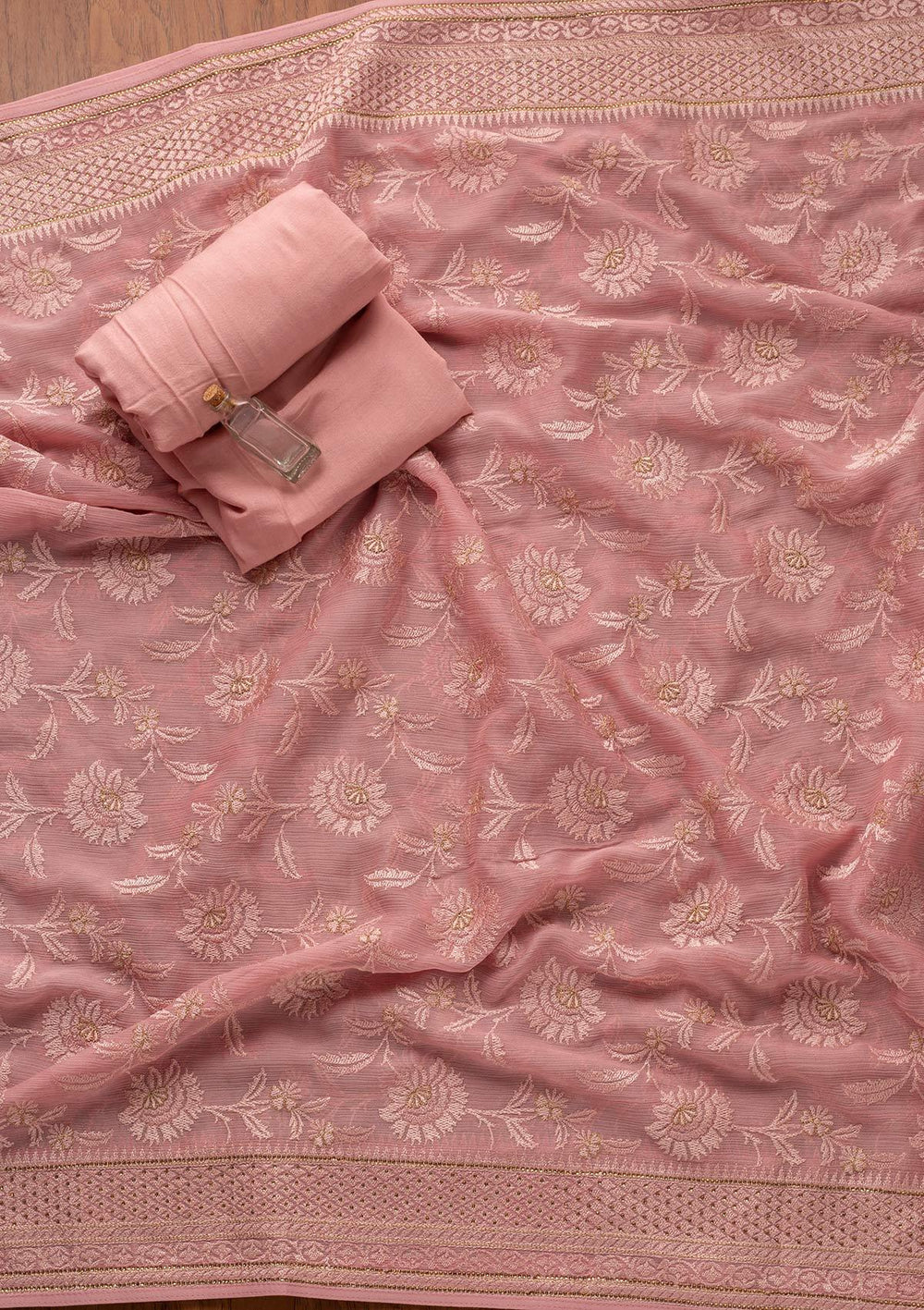 Pink Swarovski Chanderi Designer Unstitched Salwar Suit - koskii