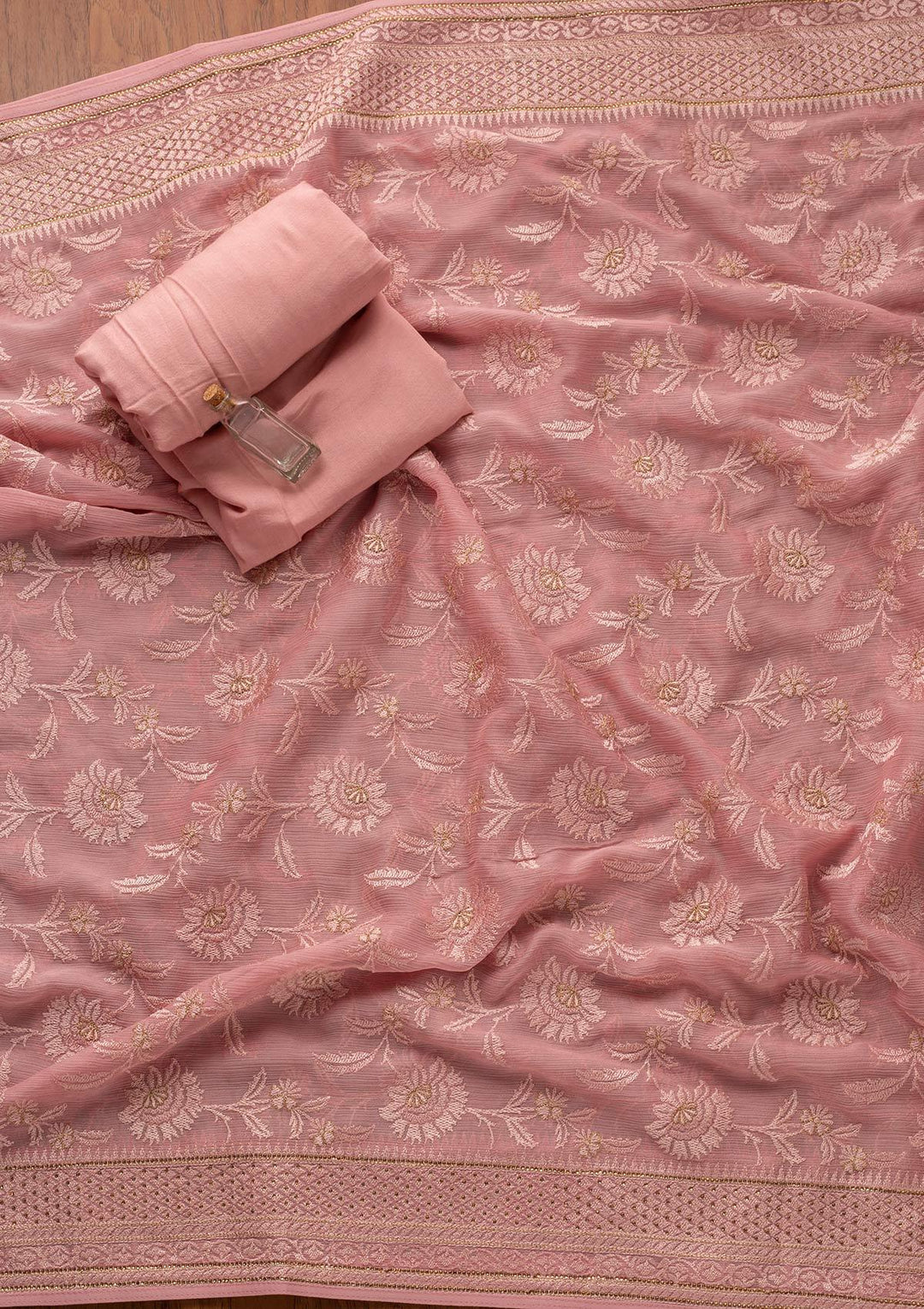 Pink Swarovski Chanderi Designer Unstitched Salwar Suit - koskii
