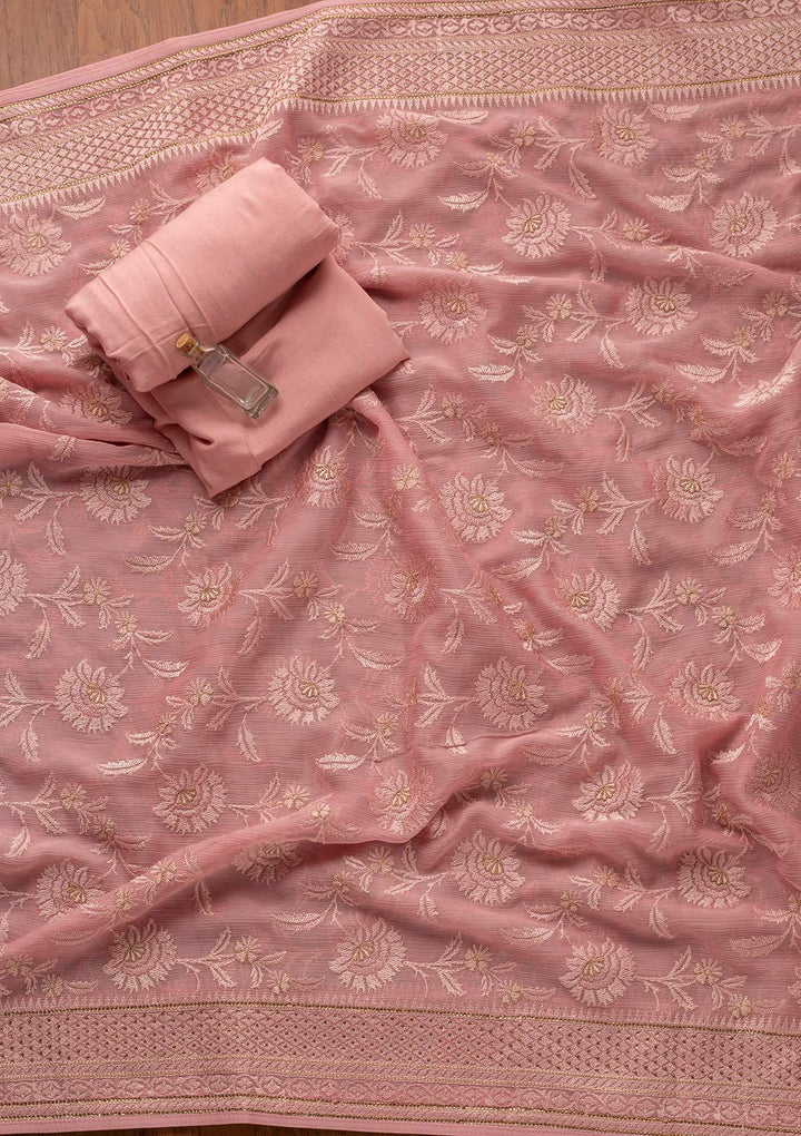 Pink Swarovski Chanderi Designer Unstitched Salwar Suit - koskii