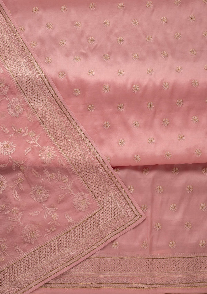 Pink Swarovski Chanderi Designer Unstitched Salwar Suit - koskii