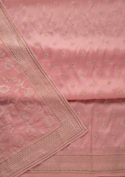 Pink Swarovski Chanderi Designer Unstitched Salwar Suit - koskii
