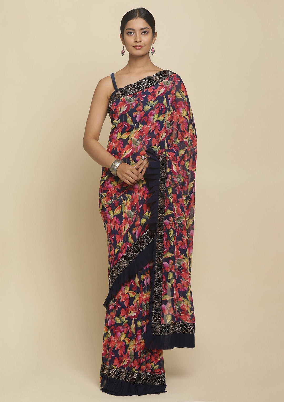 Pink Swarovski  Georgette Designer Saree - koskii