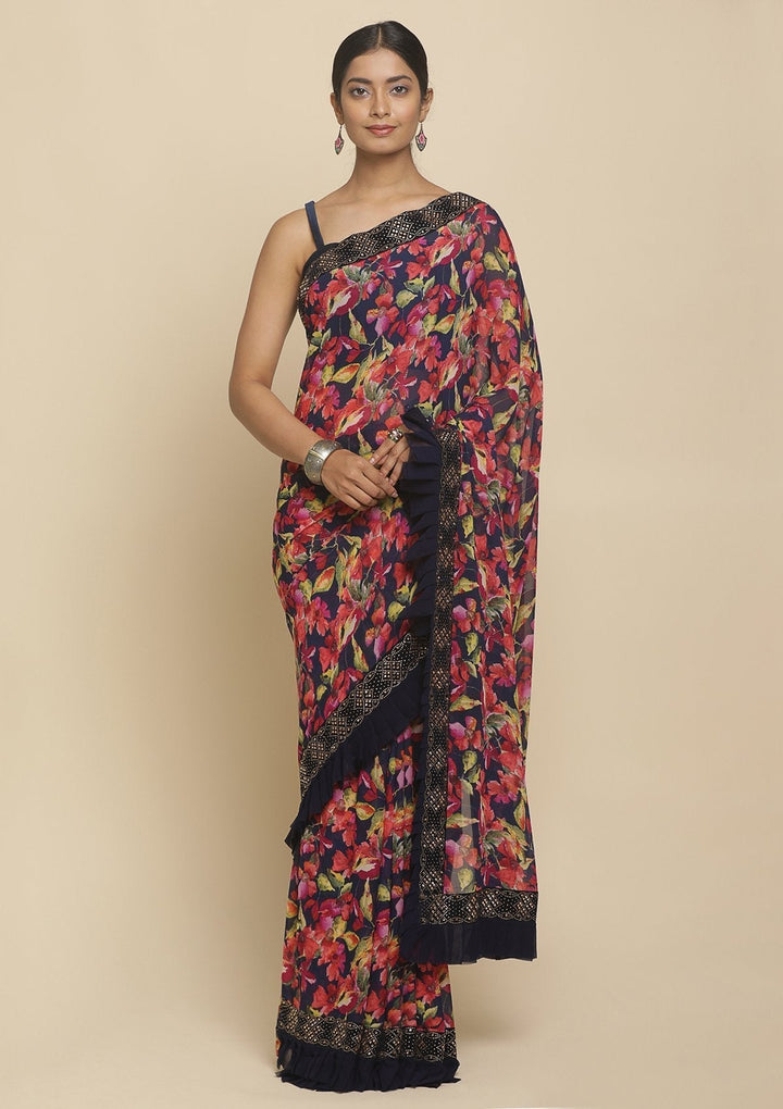 Pink Swarovski  Georgette Designer Saree - koskii
