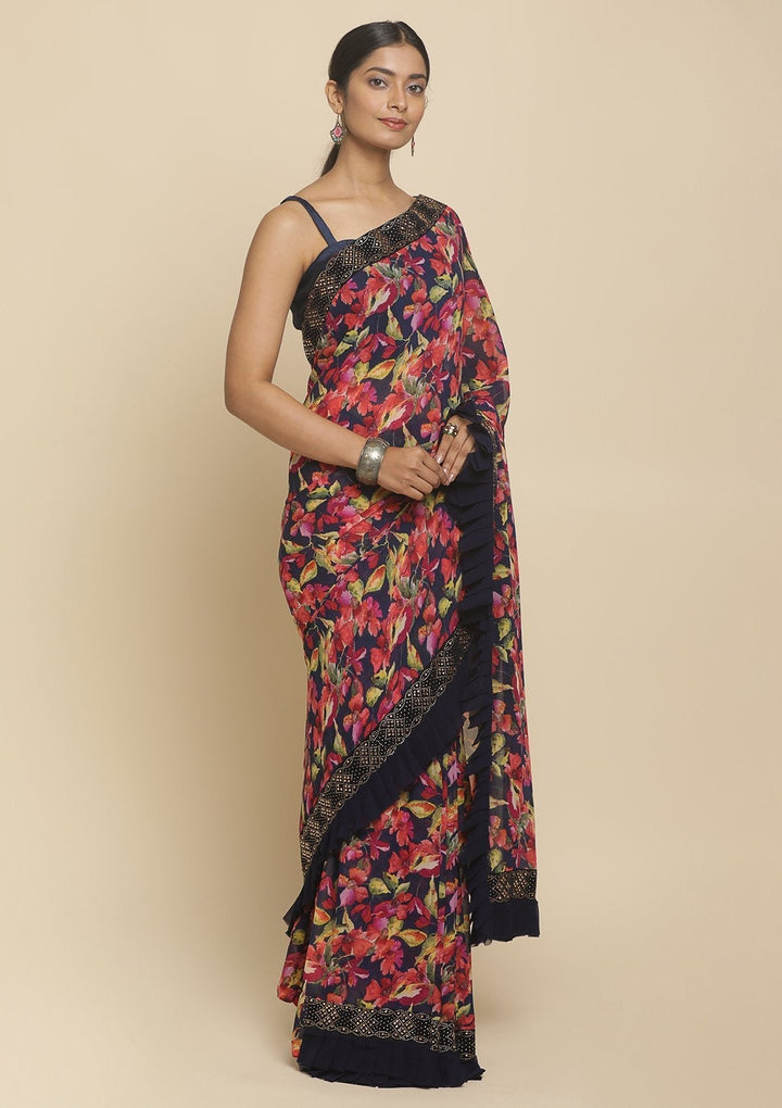 Pink Swarovski  Georgette Designer Saree - koskii