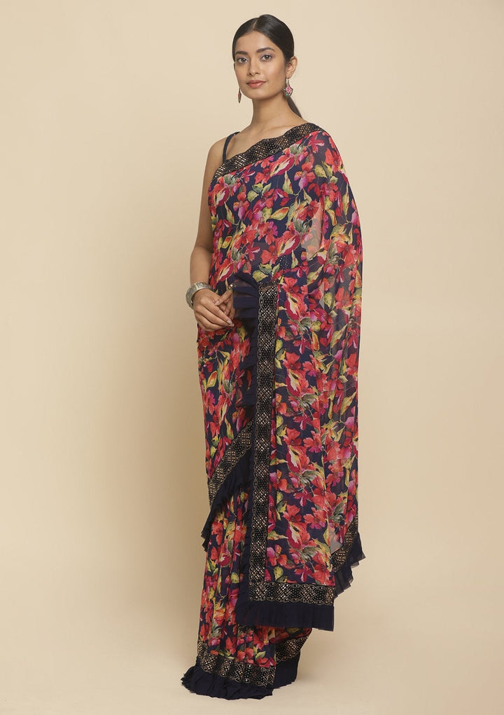 Pink Swarovski  Georgette Designer Saree - koskii