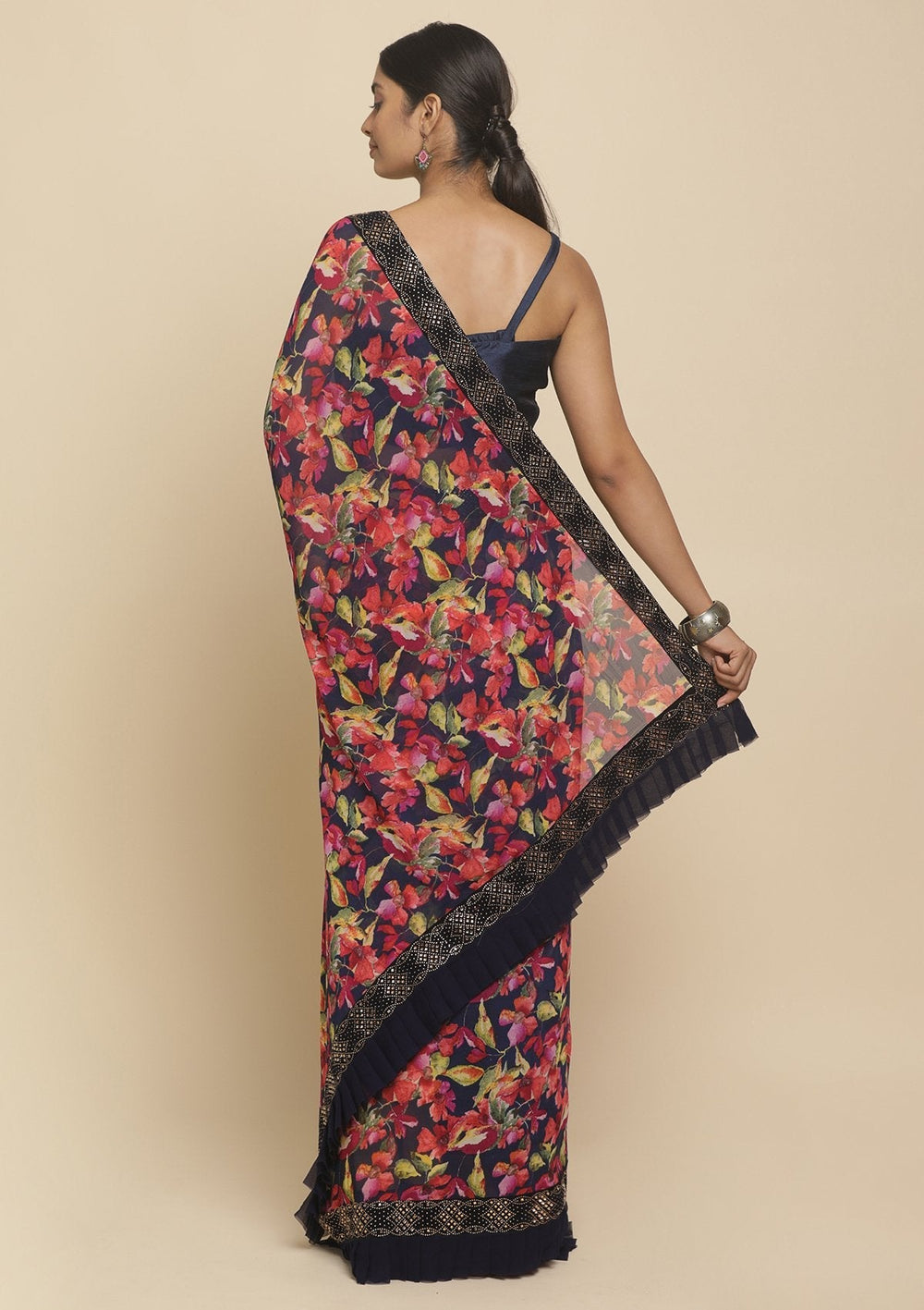 Pink Swarovski  Georgette Designer Saree - koskii