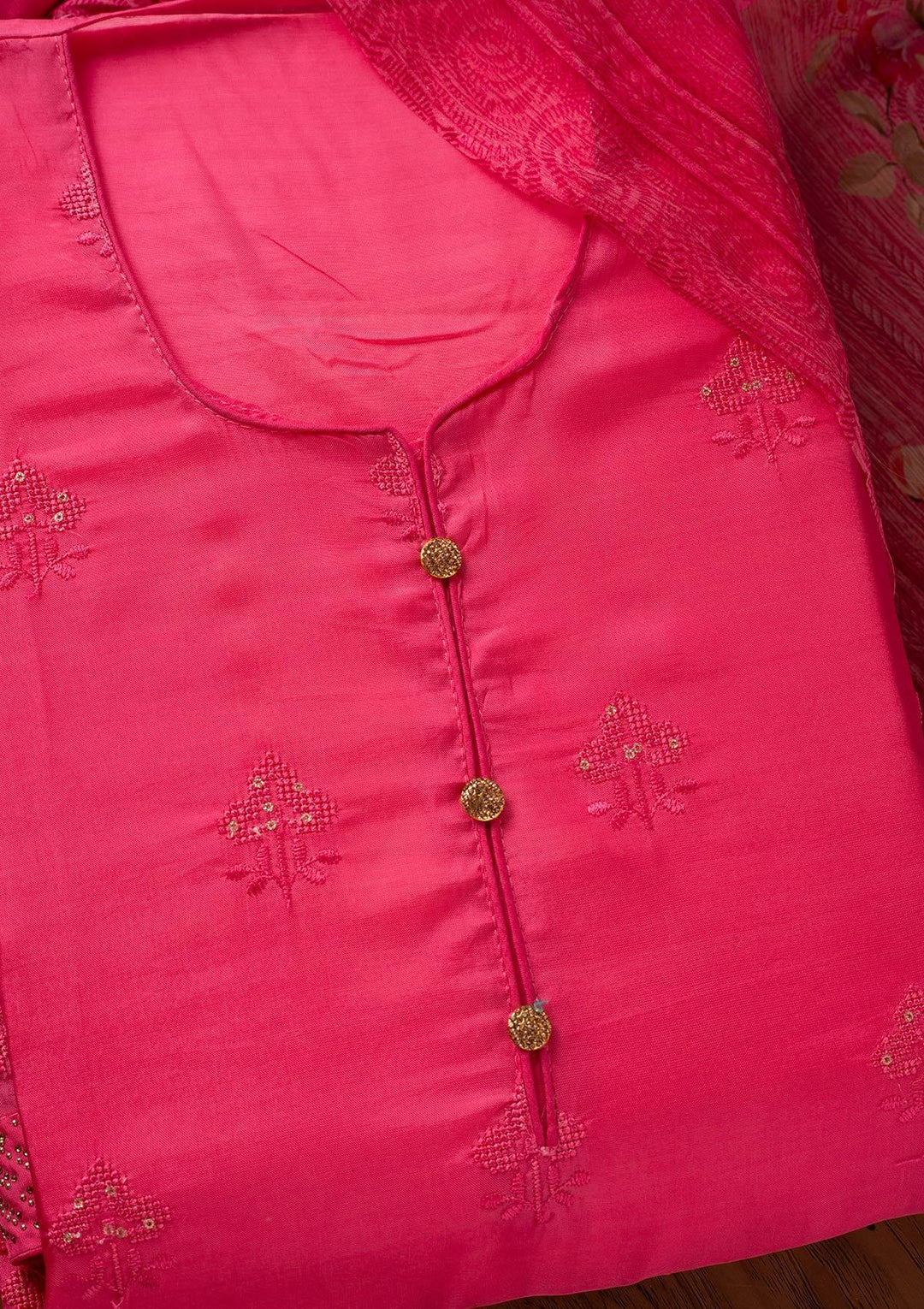 Pink Swarovski Satin Designer Unstitched Salwar Suit - koskii
