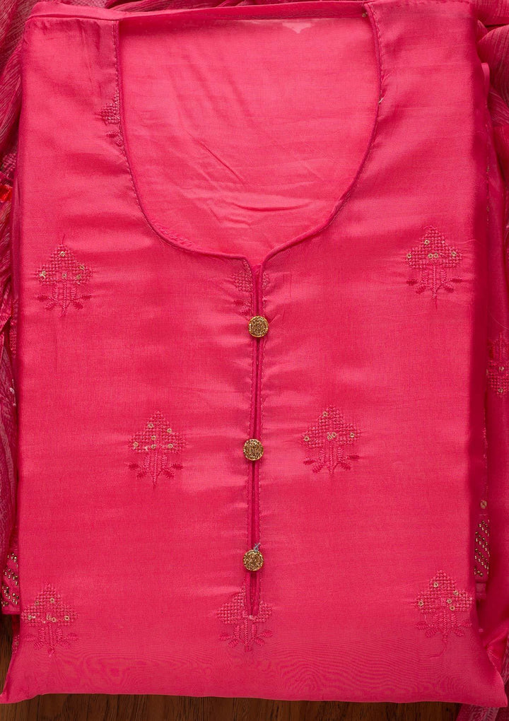 Pink Swarovski Satin Designer Unstitched Salwar Suit - koskii