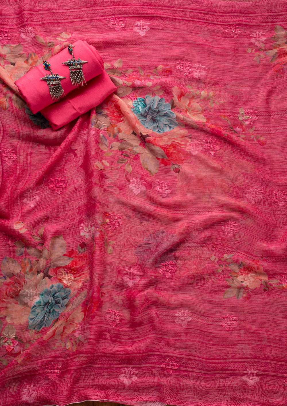 Pink Swarovski Satin Designer Unstitched Salwar Suit - koskii