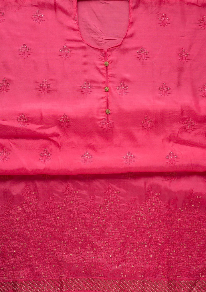 Pink Swarovski Satin Designer Unstitched Salwar Suit - koskii
