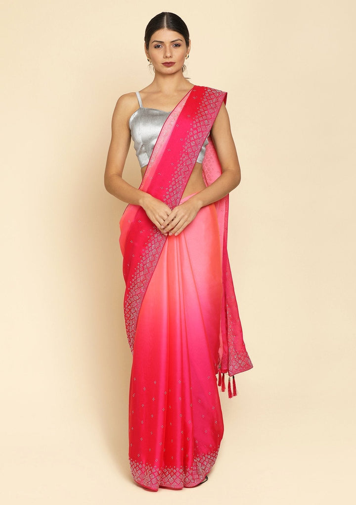 Pink Swarovski Satin Designer Saree - koskii