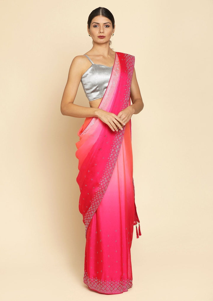 Pink Swarovski Satin Designer Saree - koskii