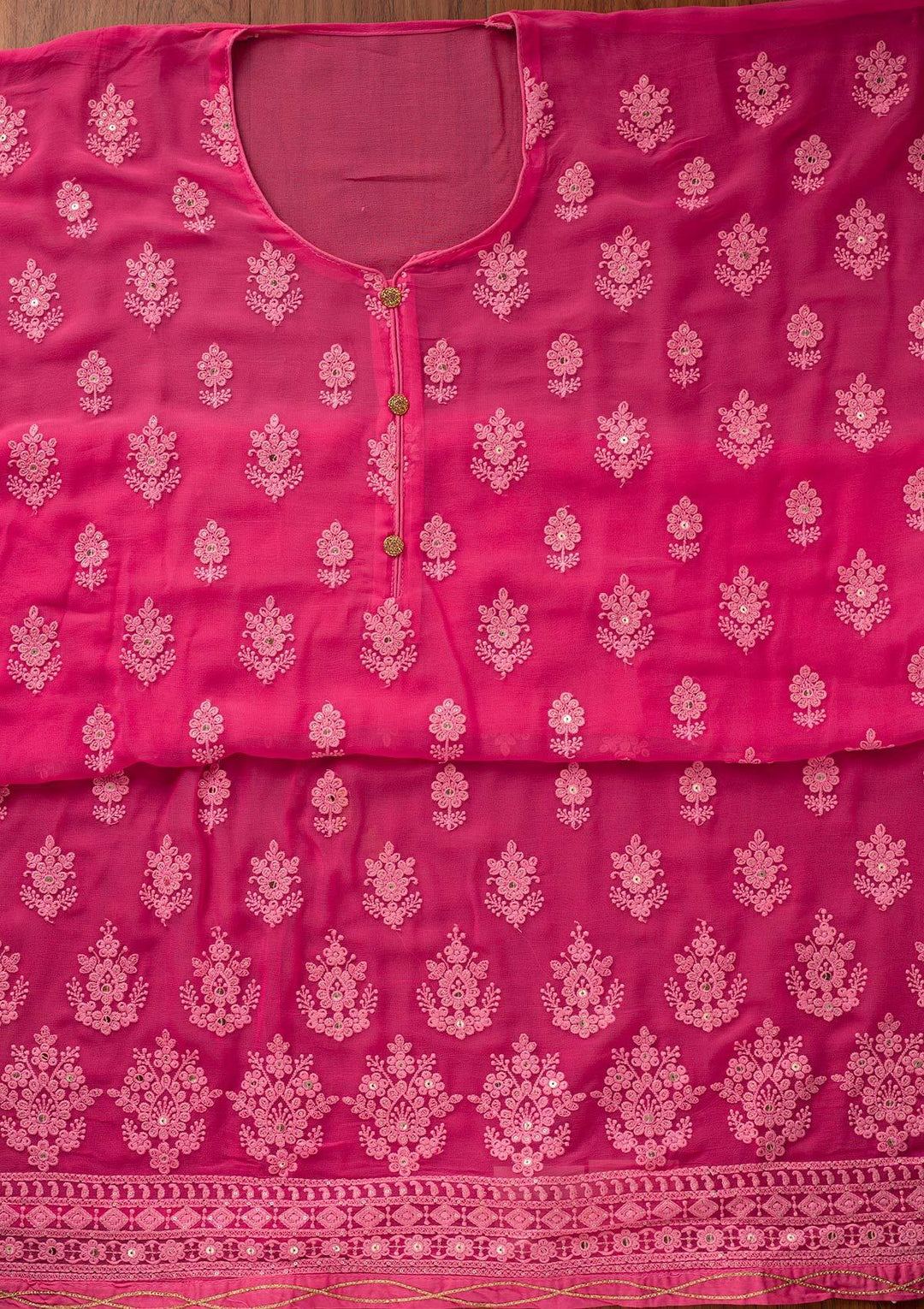 Pink Threadwork Georgette Designer Unstitched Salwar Suit - koskii