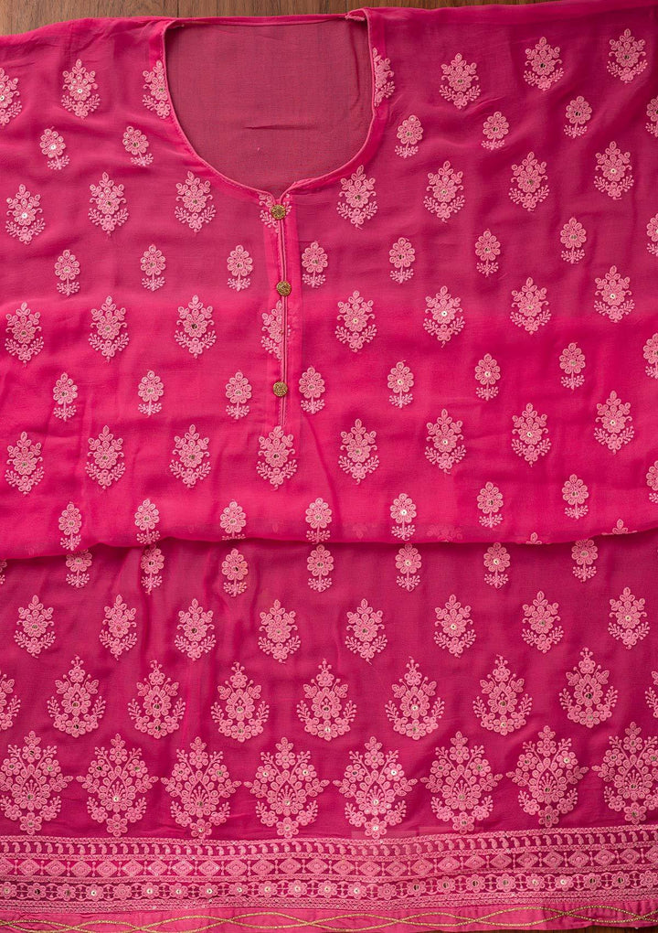 Pink Threadwork Georgette Designer Unstitched Salwar Suit - koskii