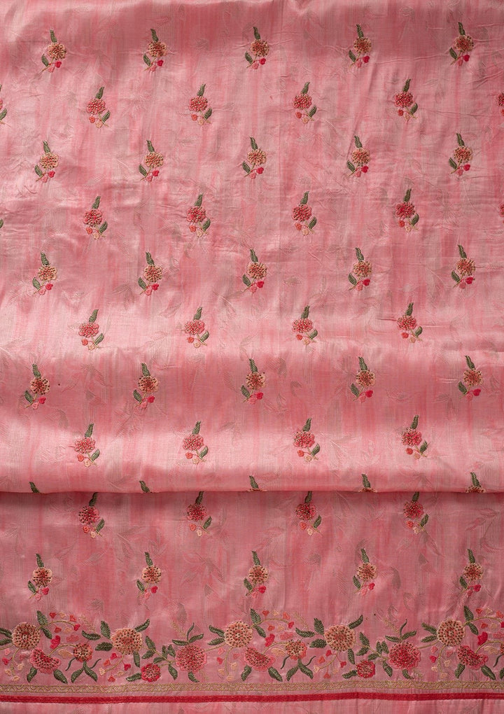 Pink Threadwork Satin Designer Unstitched Salwar Suit - koskii