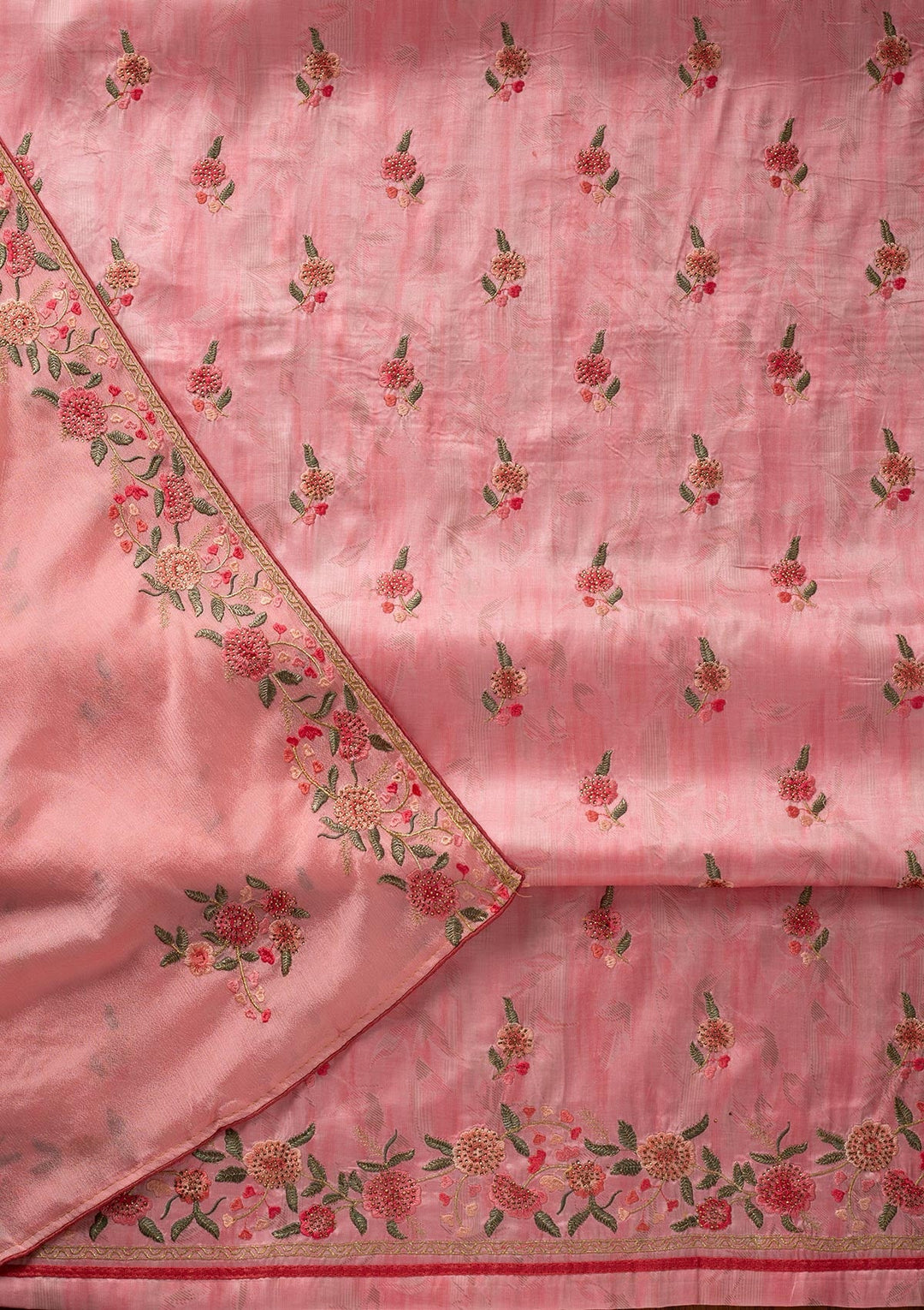Pink Threadwork Satin Designer Unstitched Salwar Suit - koskii