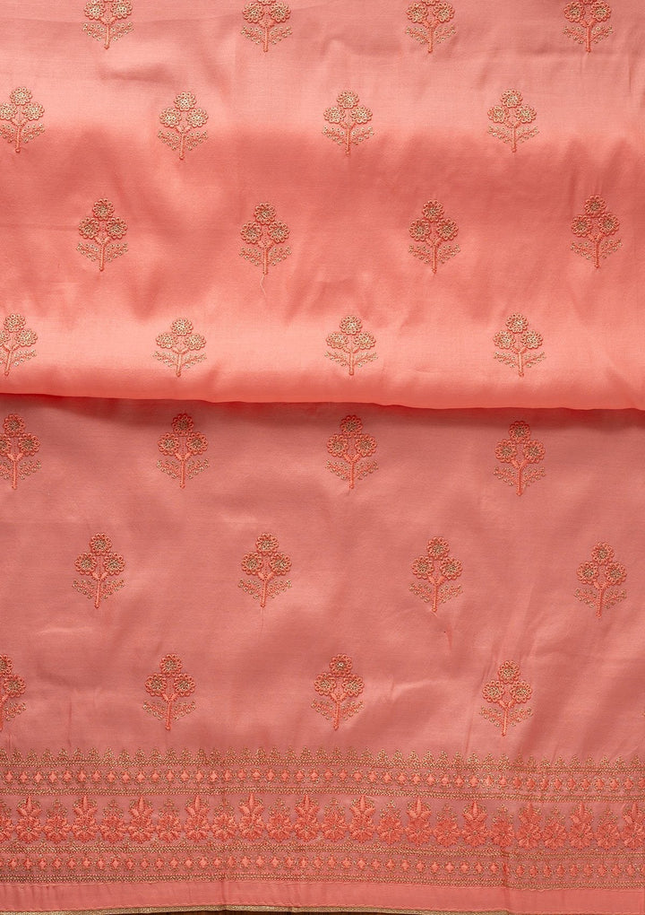 Pink Threadwork Semi Crepe Designer Unstitched Salwar Suit - koskii