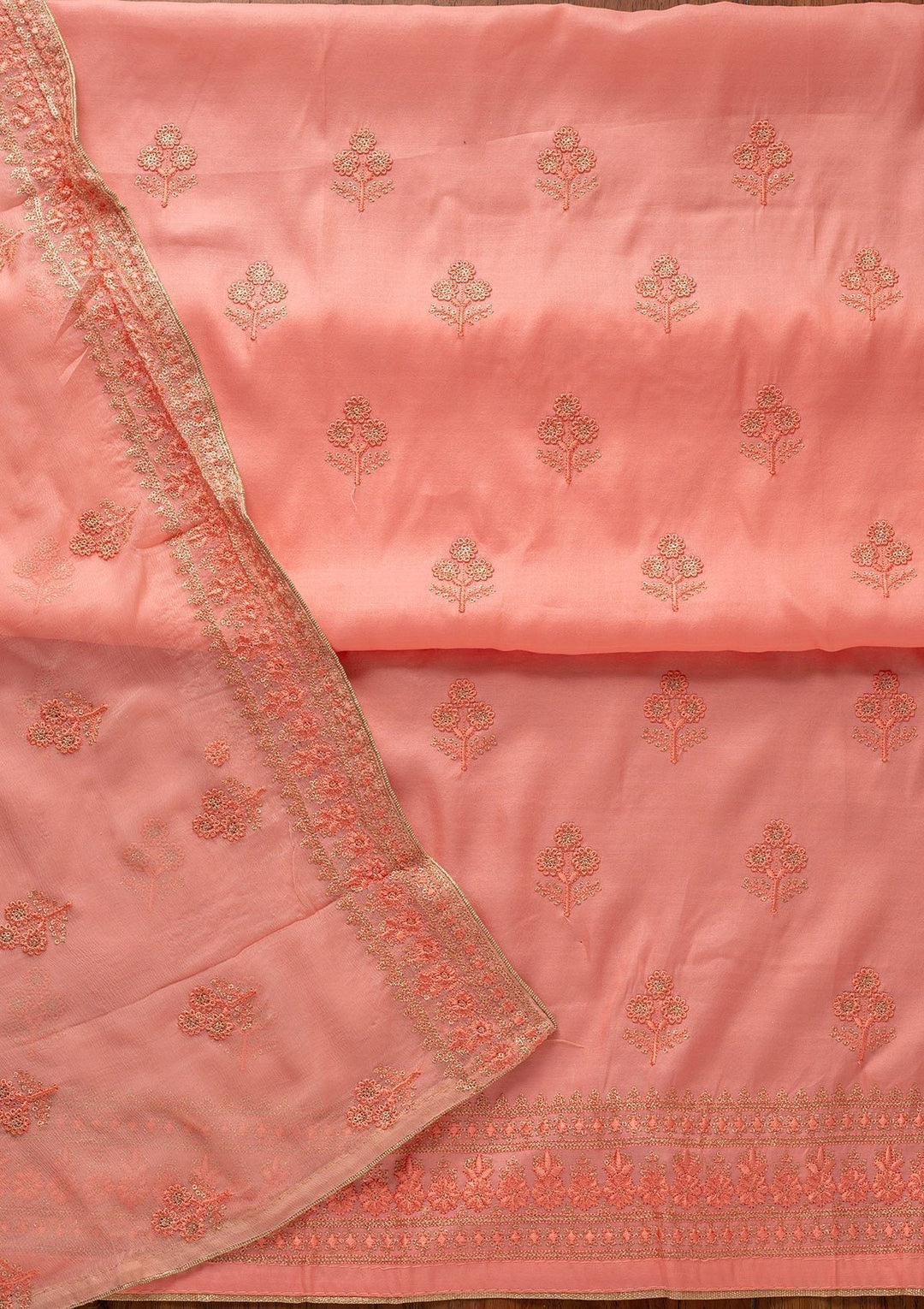 Pink Threadwork Semi Crepe Designer Unstitched Salwar Suit - koskii