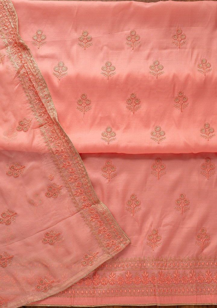 Pink Threadwork Semi Crepe Designer Unstitched Salwar Suit - koskii